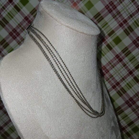 Silver Tone Multi Strand Choker Necklace Vintage Costume Jewelry #100 - Picture 4 of 9